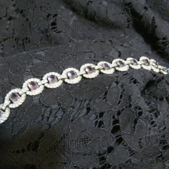 Vintage Faux Amethyst and Faux Diamond bracelet Silver Tone 7-1/2" ~ Stunning! - Picture 2 of 14